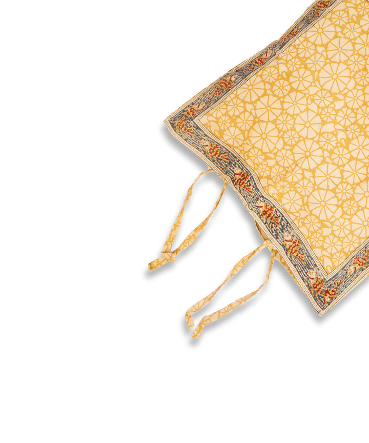 Cream yellow cotton hand block print kalamkari cushion cover