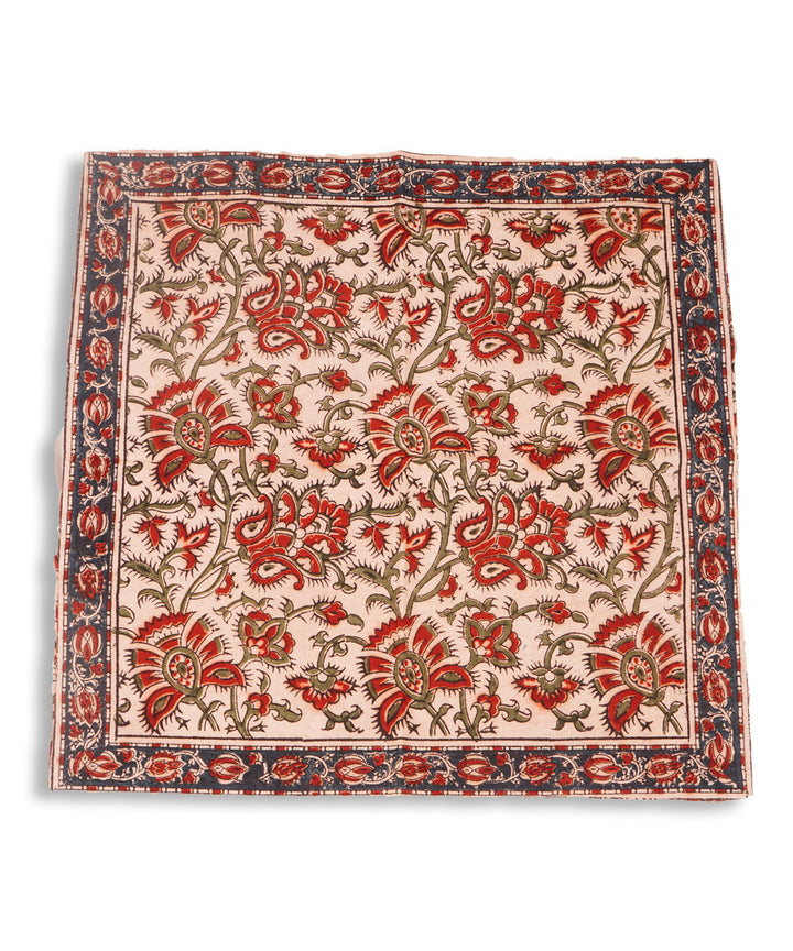White maroon cotton hand block print kalamkari cushion cover