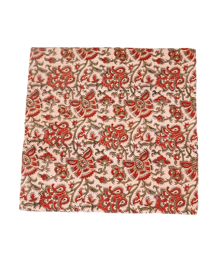 White maroon cotton hand block print kalamkari cushion cover