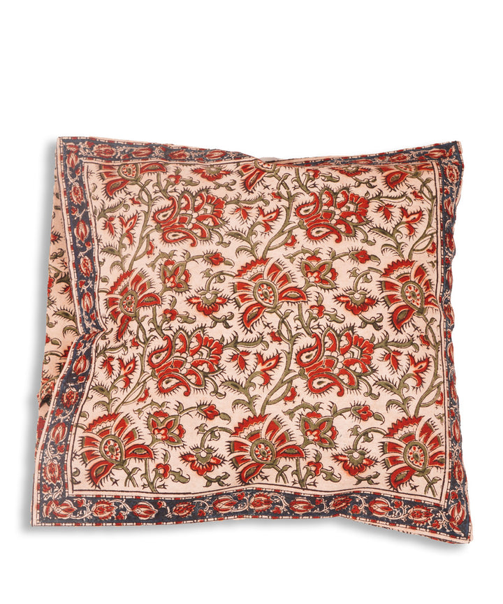 White maroon cotton hand block print kalamkari cushion cover