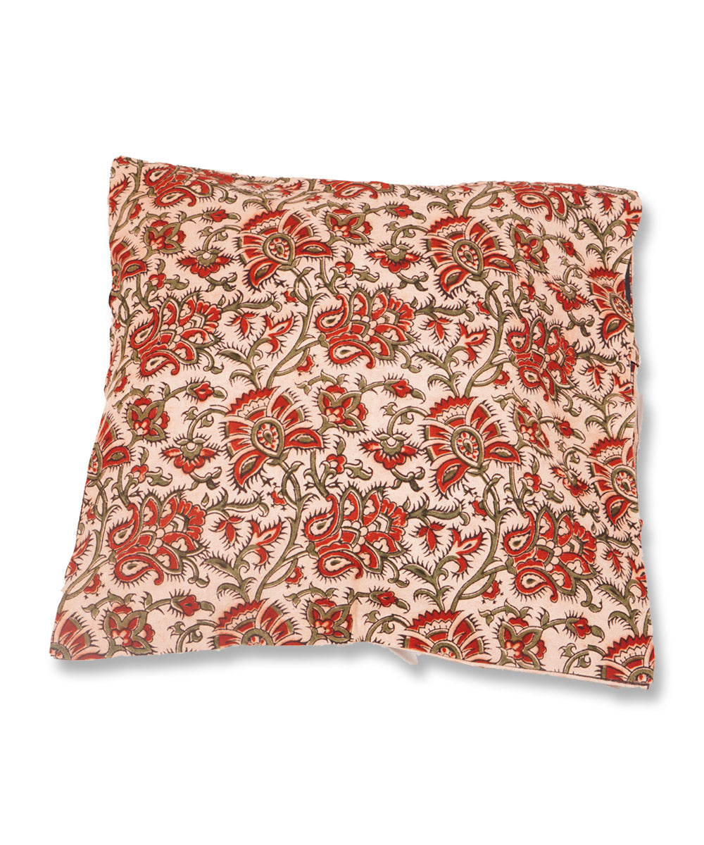 White maroon cotton hand block print kalamkari cushion cover