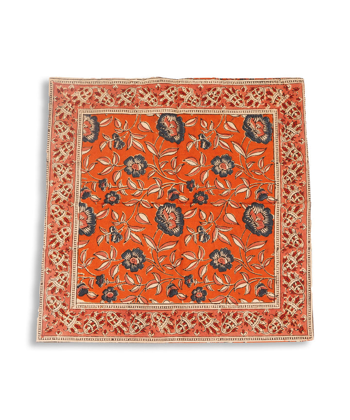 Carrot orange cotton hand block print kalamkari cushion cover