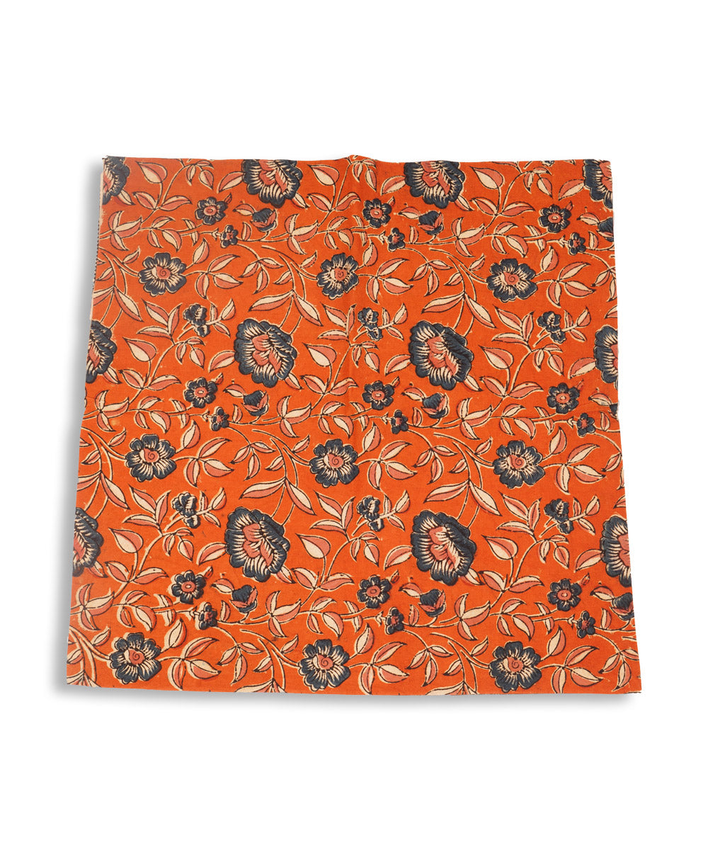 Carrot orange cotton hand block print kalamkari cushion cover