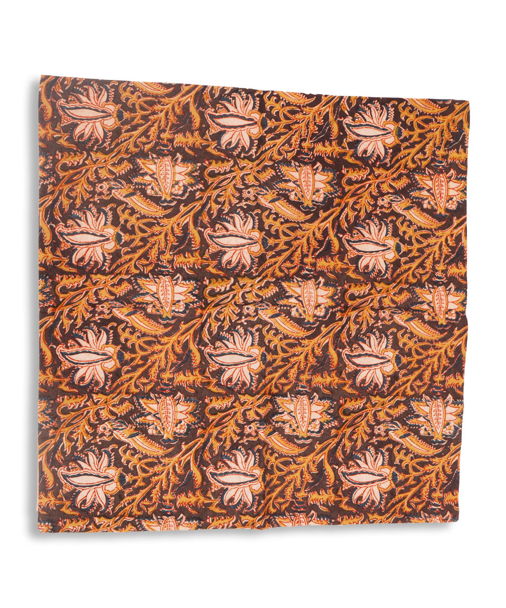 Brown multicolor cotton hand block print kalamkari cushion cover