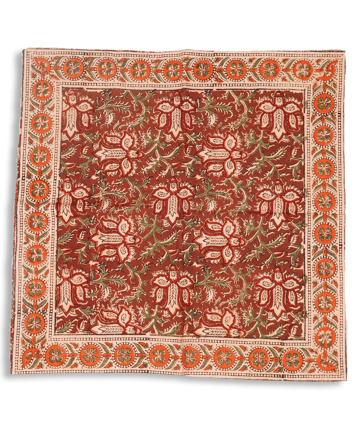 Dark maroon hand block printed kalamkari cotton cushion cover