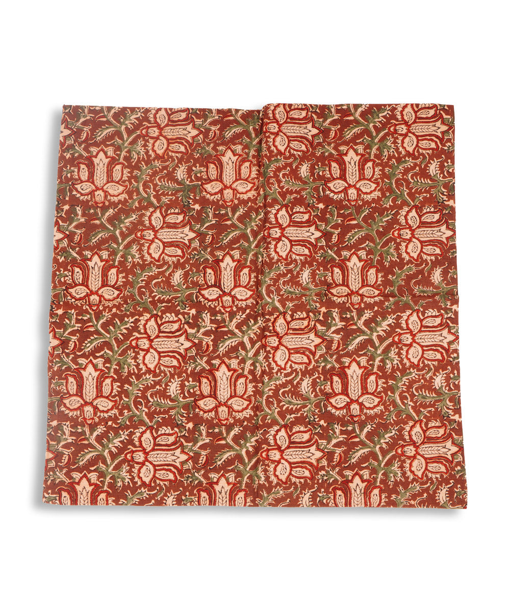 Dark maroon hand block printed kalamkari cotton cushion cover