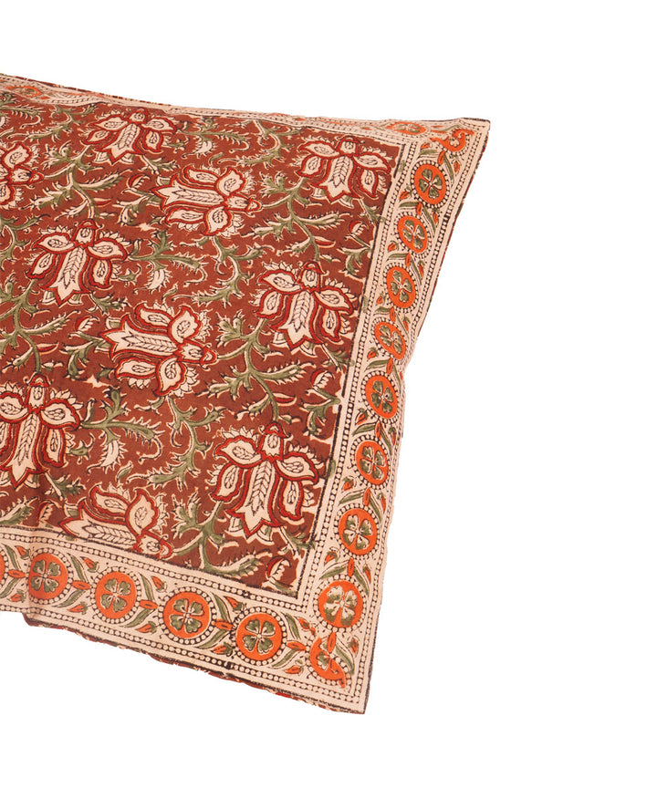 Dark maroon hand block printed kalamkari cotton cushion cover