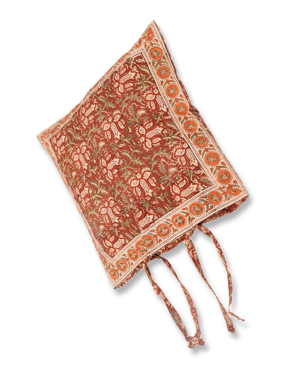 Dark maroon hand block printed kalamkari cotton cushion cover