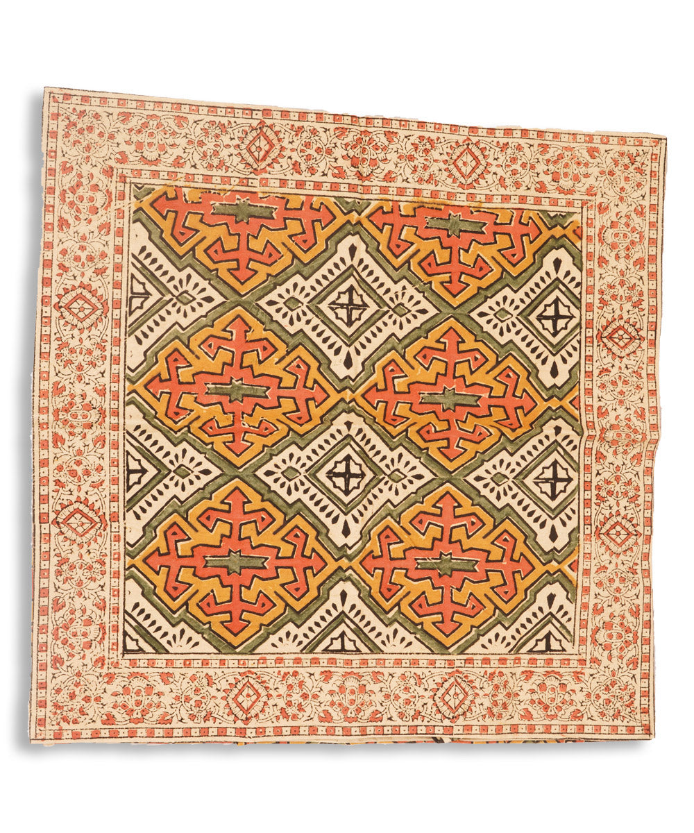 Multicolor cotton hand block print kalamkari cushion cover