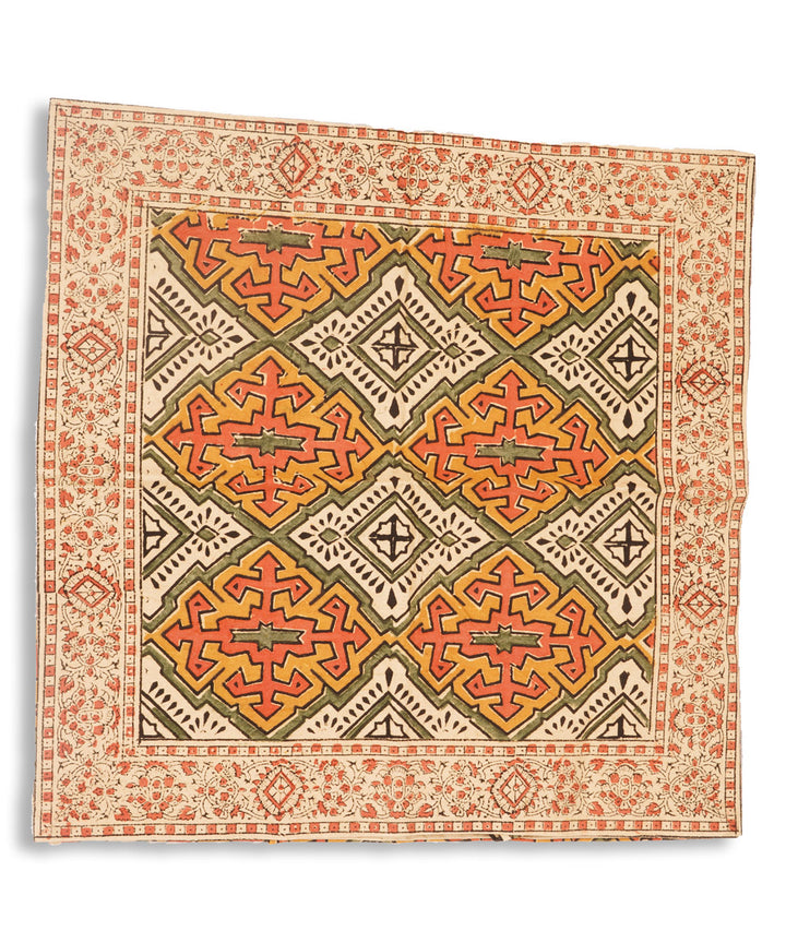 Multicolor cotton hand block print kalamkari cushion cover