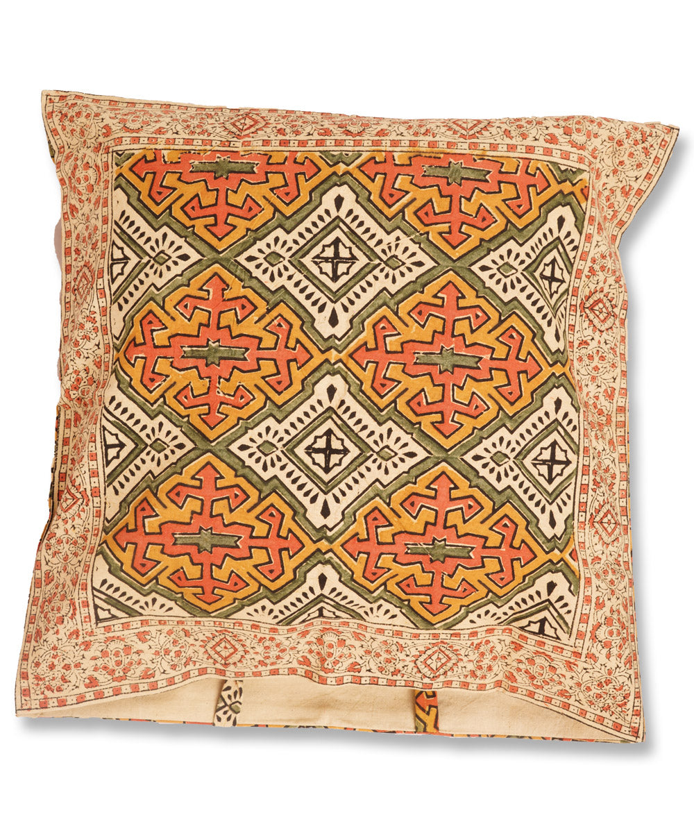 Multicolor cotton hand block print kalamkari cushion cover