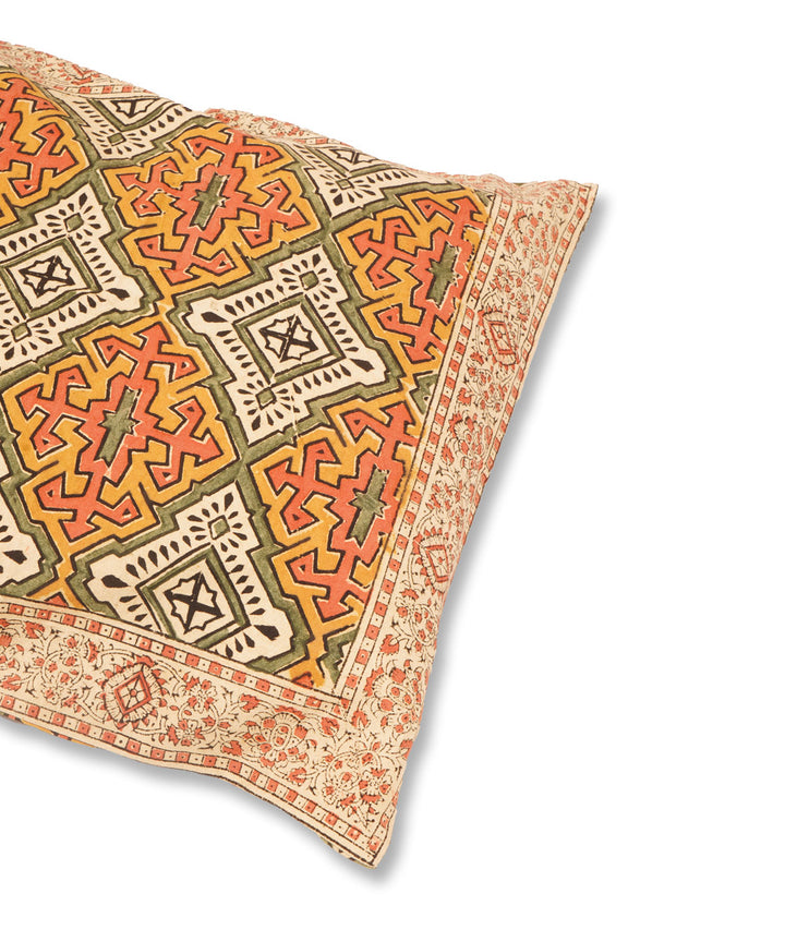 Multicolor cotton hand block print kalamkari cushion cover