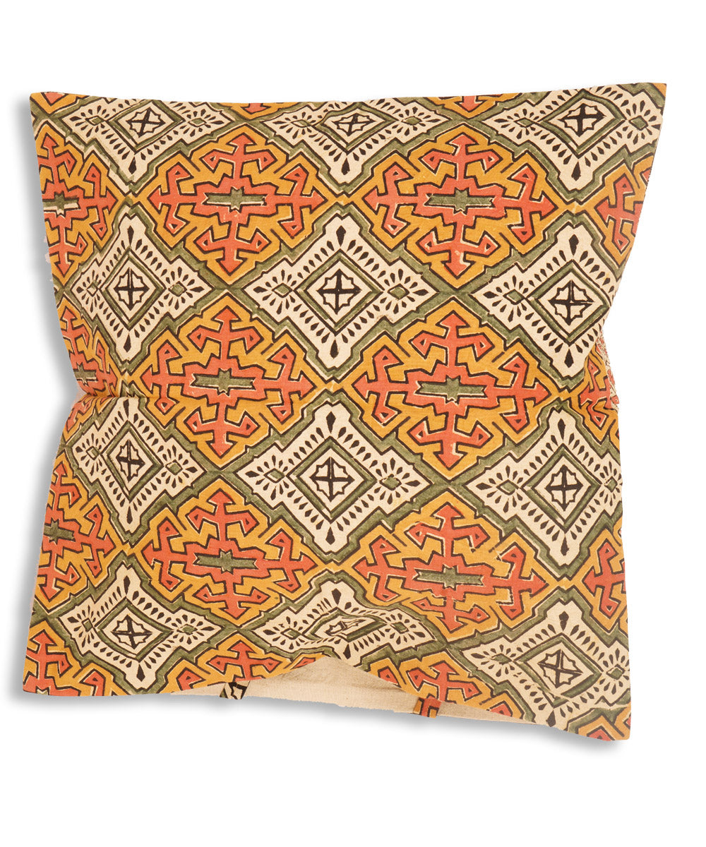 Multicolor cotton hand block print kalamkari cushion cover