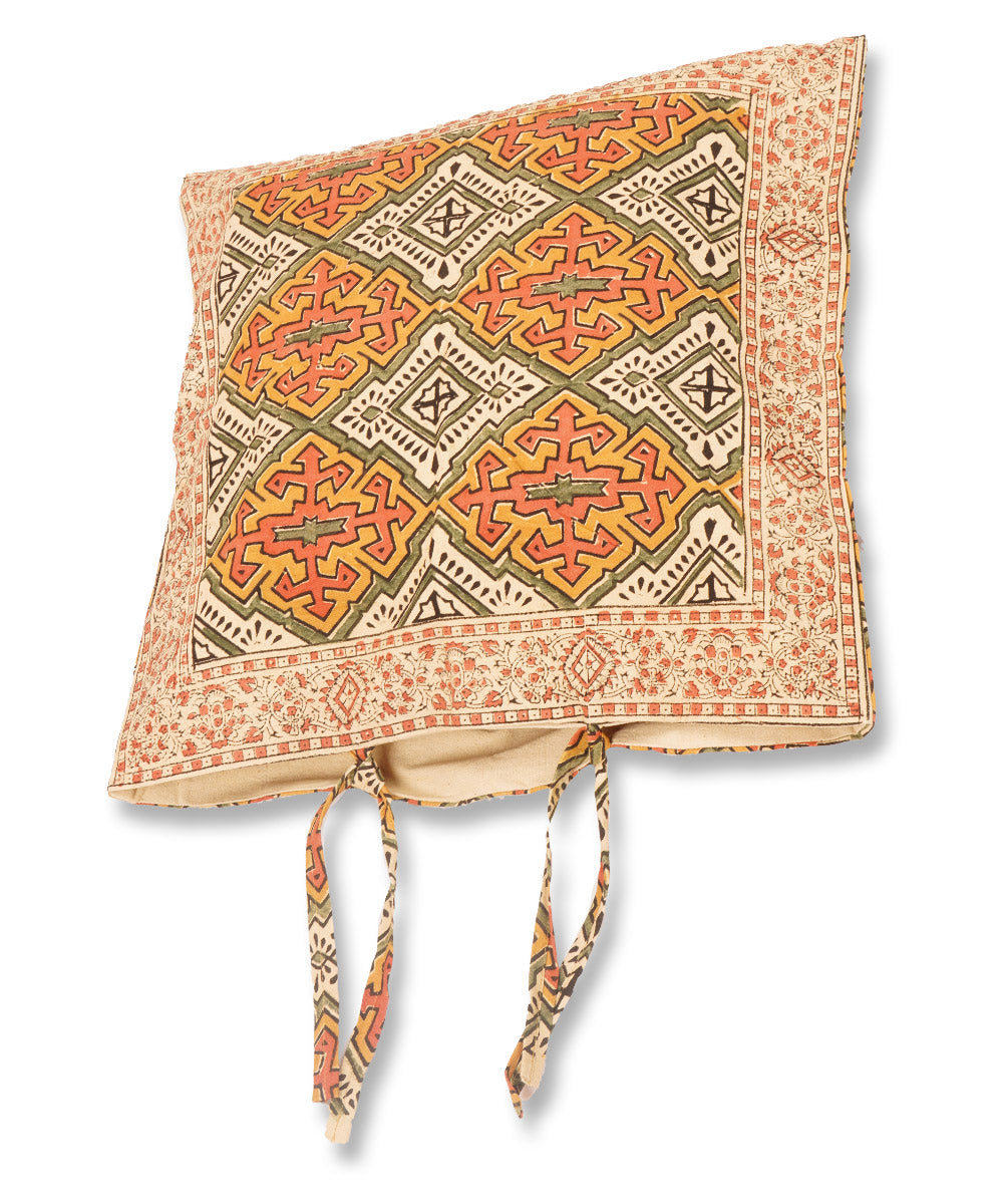 Multicolor cotton hand block print kalamkari cushion cover