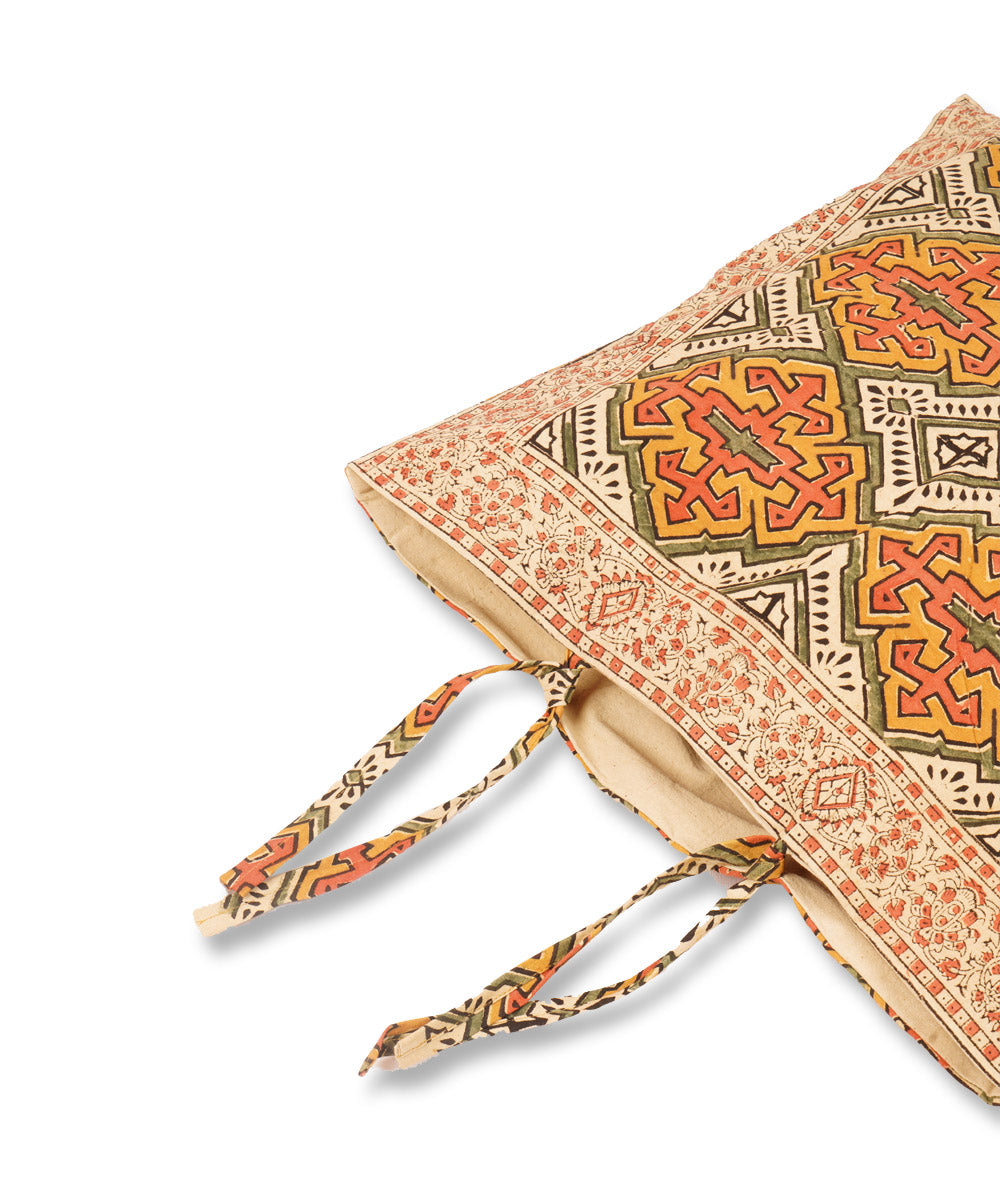 Multicolor cotton hand block print kalamkari cushion cover
