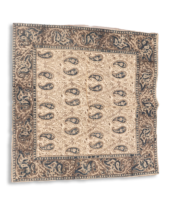White multicolor hand block printed cotton kalamkari cushion cover