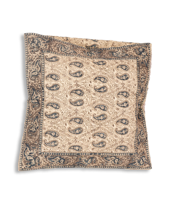 White multicolor hand block printed cotton kalamkari cushion cover