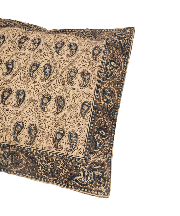 White multicolor hand block printed cotton kalamkari cushion cover
