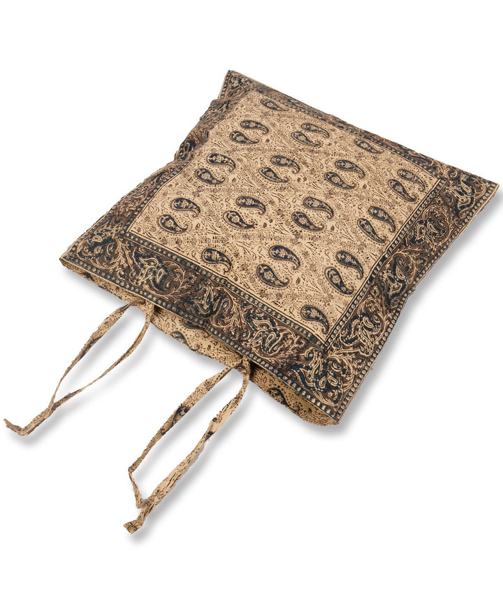 White multicolor hand block printed cotton kalamkari cushion cover