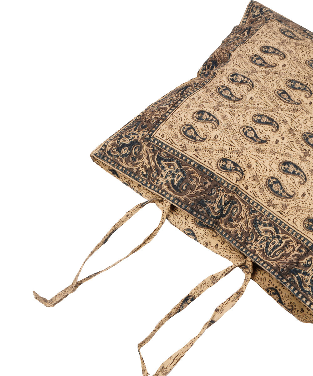 White multicolor hand block printed cotton kalamkari cushion cover