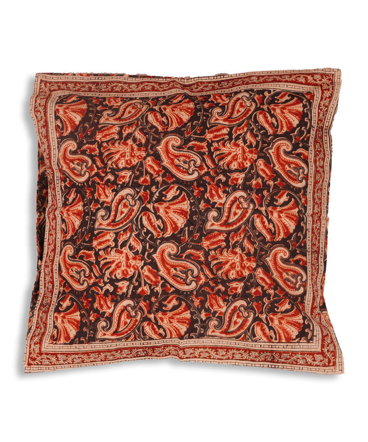 Dark navy cotton hand block print kalamkari cushion cover