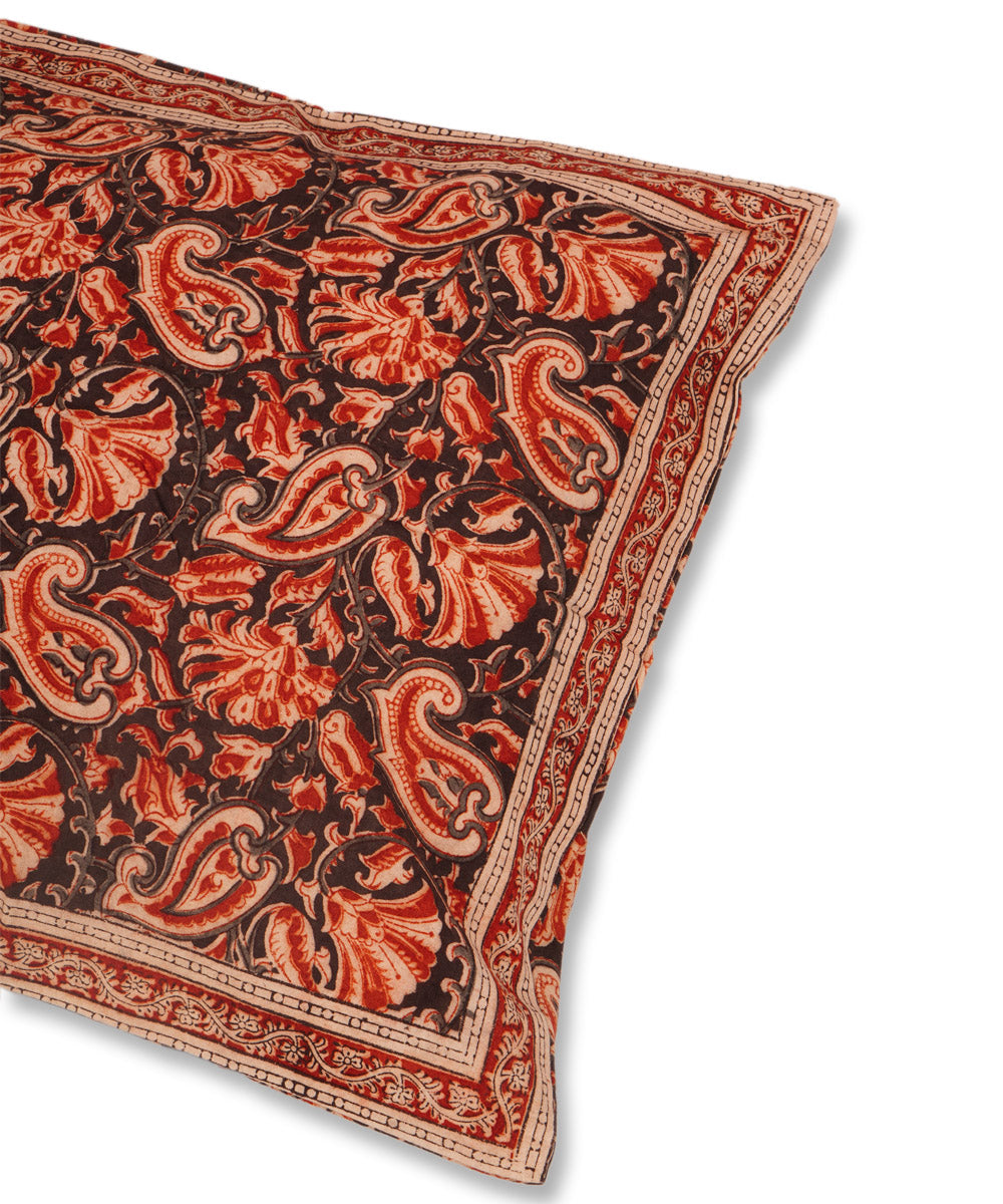 Dark navy cotton hand block print kalamkari cushion cover