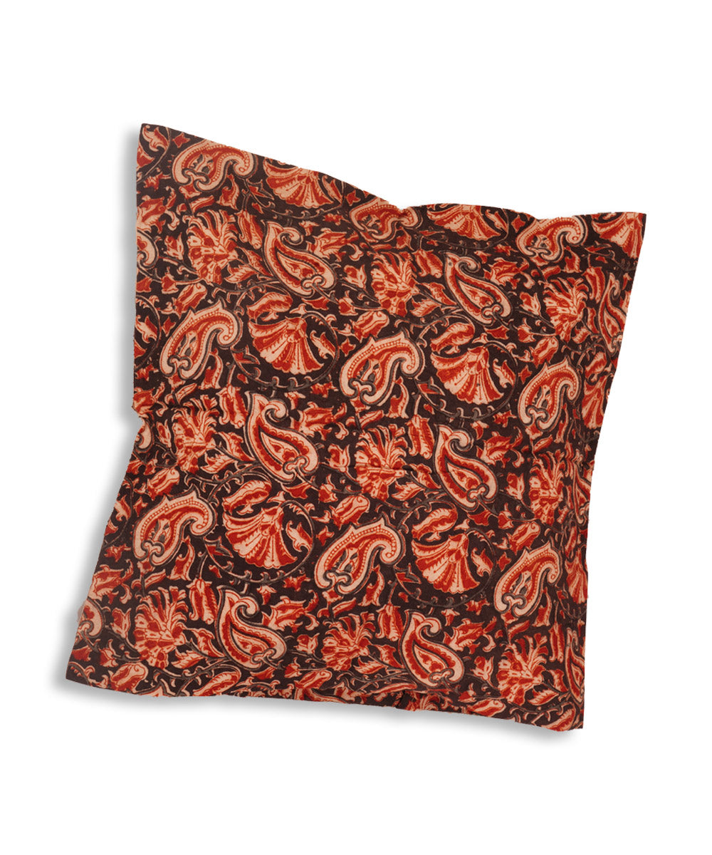 Dark navy cotton hand block print kalamkari cushion cover