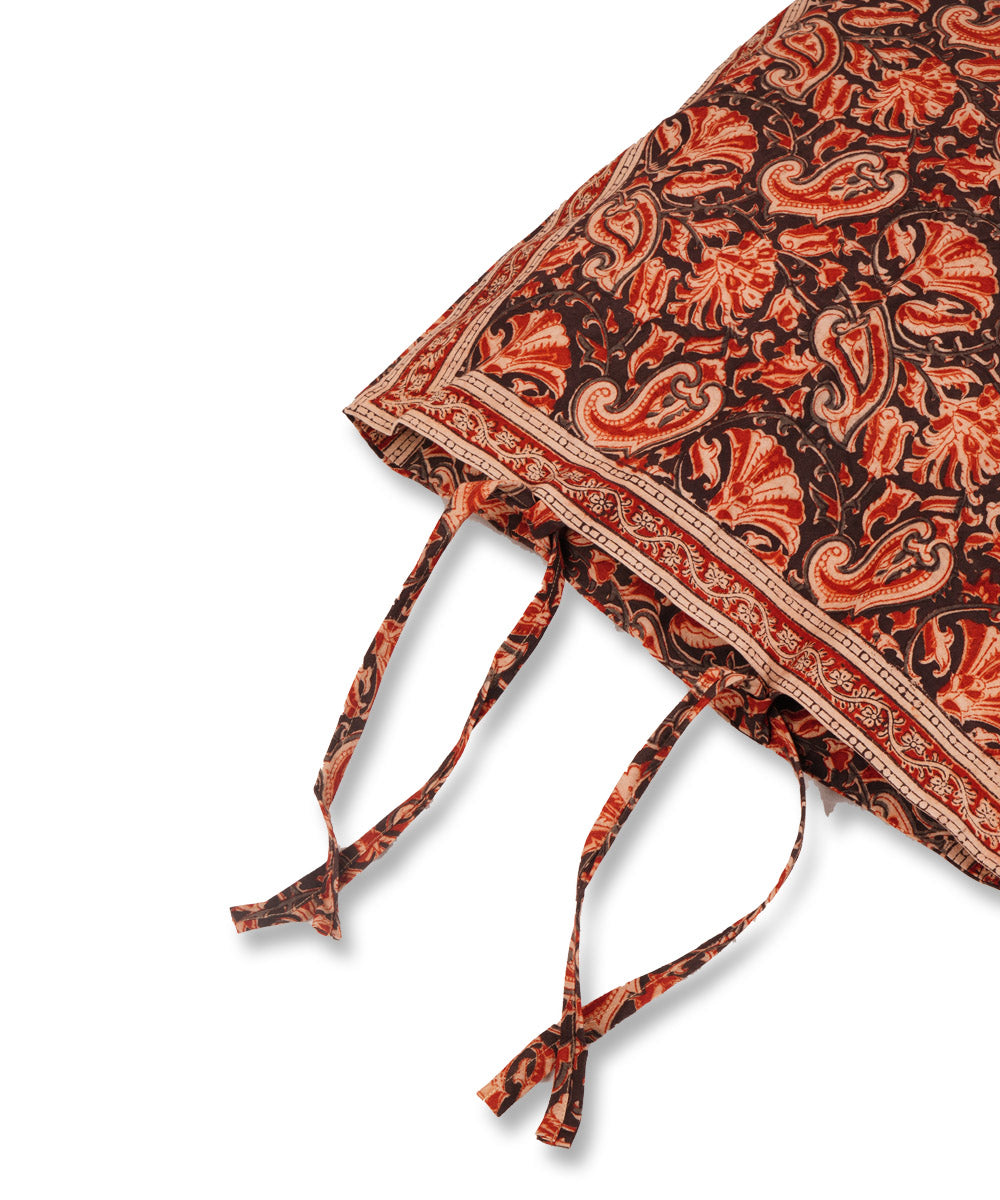 Dark navy cotton hand block print kalamkari cushion cover