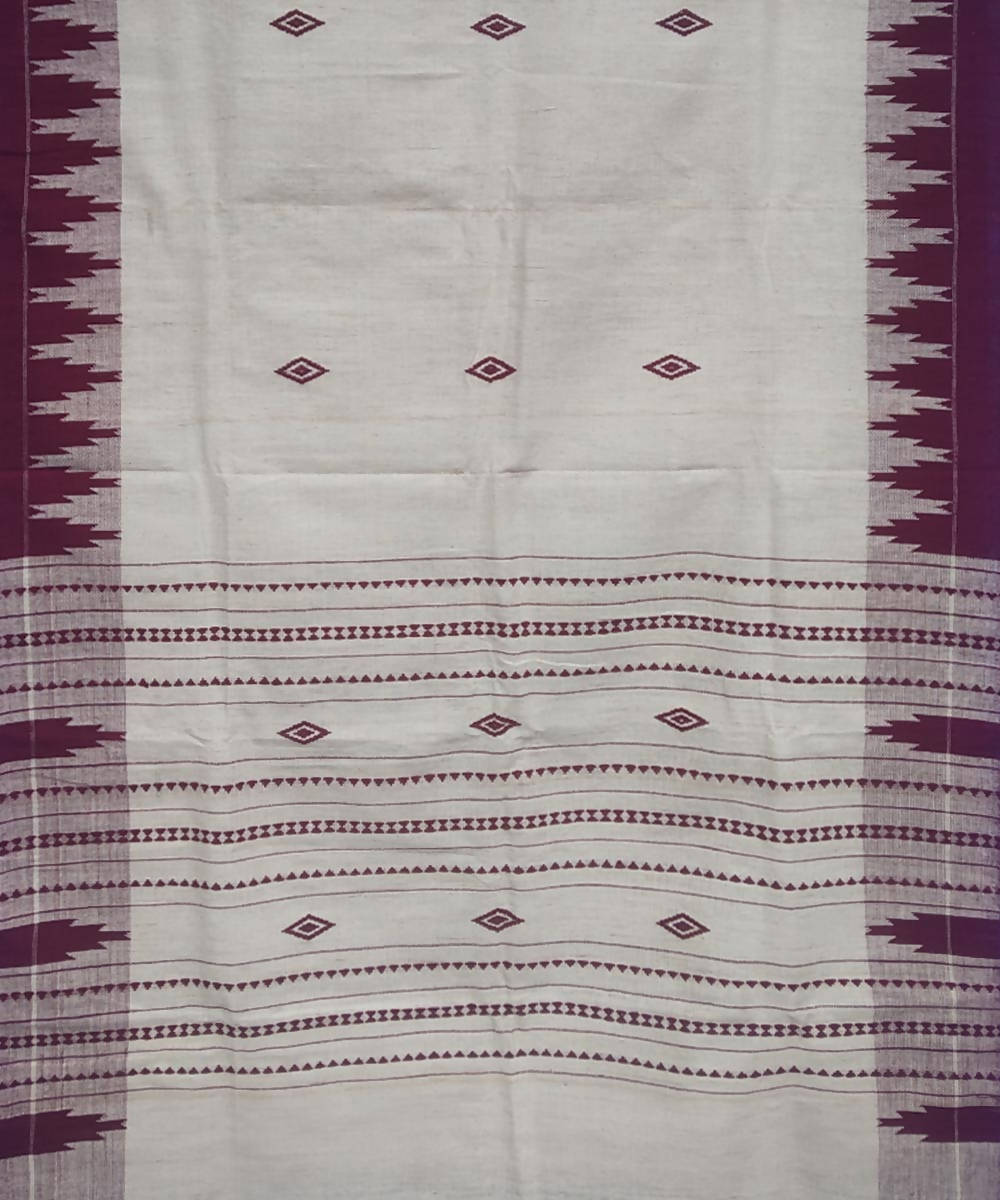 White and Maroon Natural Dye Handloom Kotpad Cotton Stole
