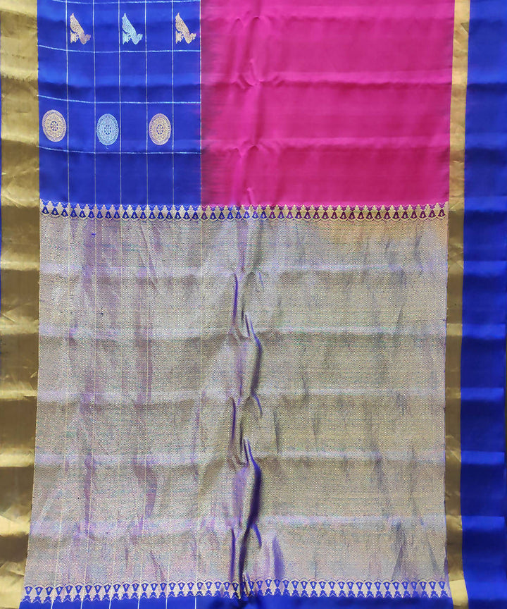 pink blue half and half Handwoven Gadwal Silk Saree