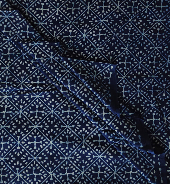 Navy natural dye dabu block printed organic handspun cotton fabric