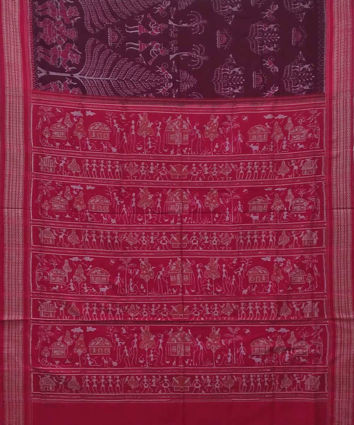 Bulgarian rose brick red handwoven sambalpuri ikat cotton saree