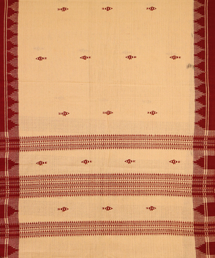 Cream and maroon handwoven koraput kotpad cotton stole