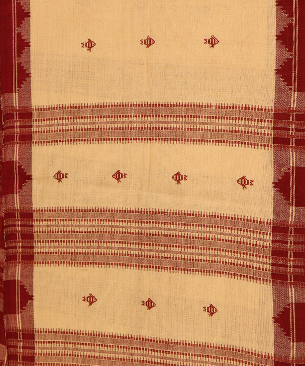 Cream and maroon handwoven koraput kotpad cotton stole