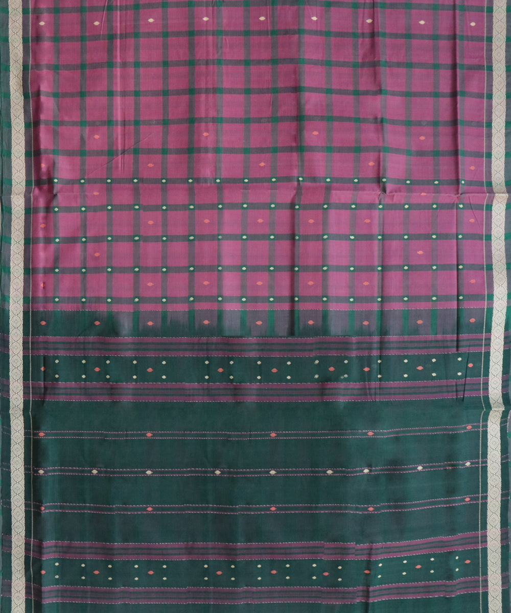Dark pink and green checks handwoven cotton rajahmundry saree