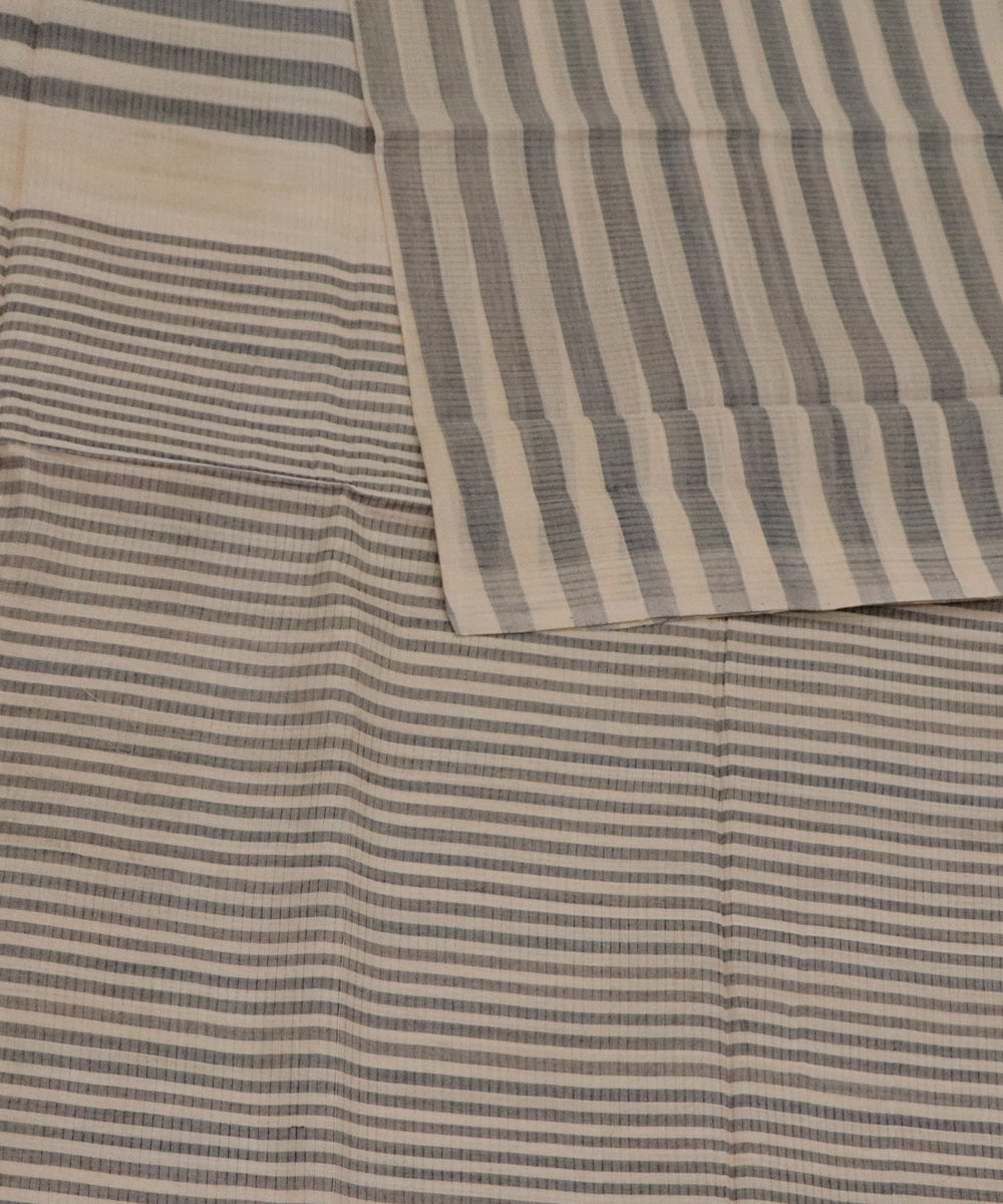 Cream grey stripes handwoven cotton rajahmundry saree