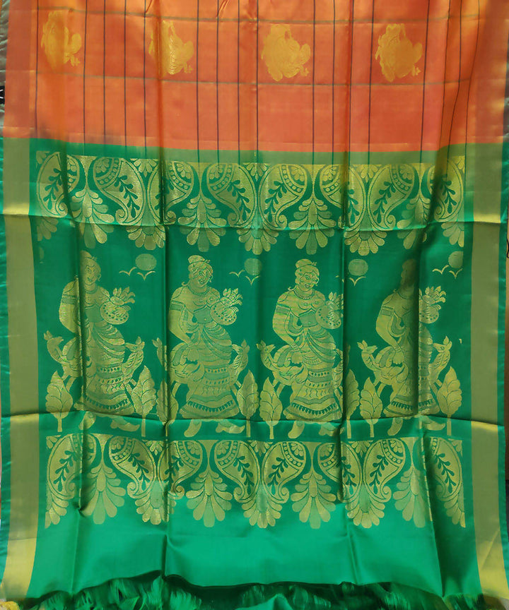 orange green handwoven uppada silk saree