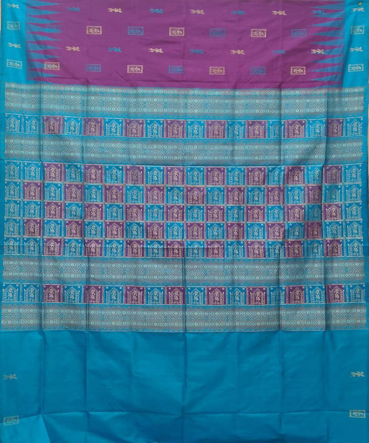 Dark orchid cobalt blue handwoven bomkai silk saree