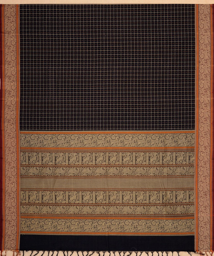 Black beige handwoven cotton kanchi saree