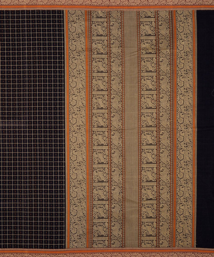 Black beige handwoven cotton kanchi saree