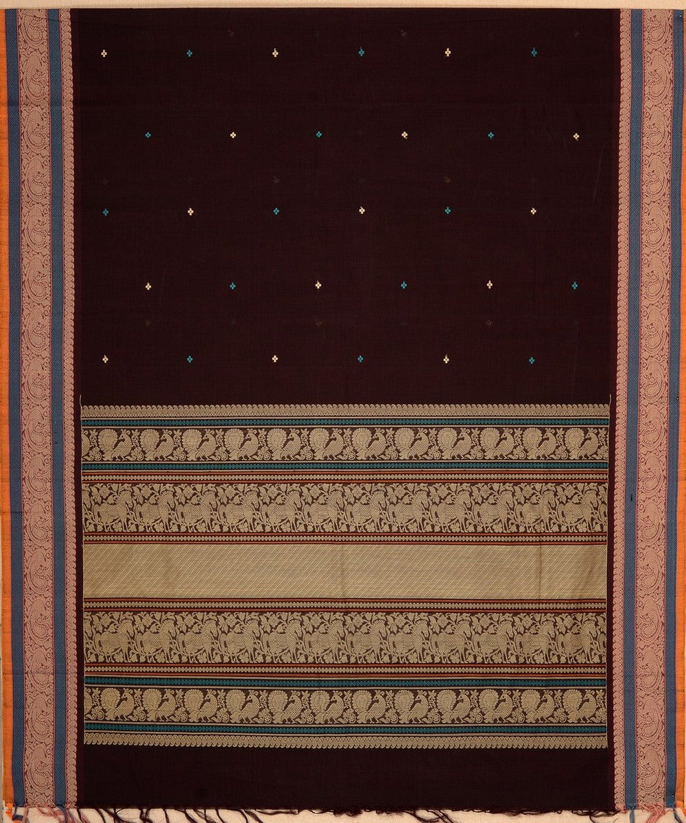 Brown jamun colour handwoven cotton kanchi saree