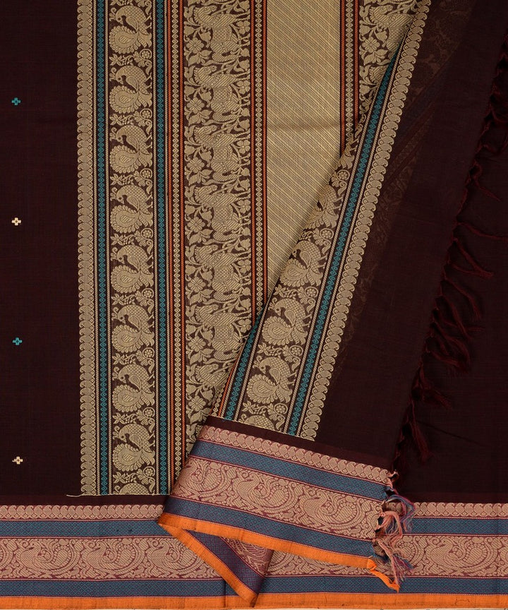 Brown jamun colour handwoven cotton kanchi saree