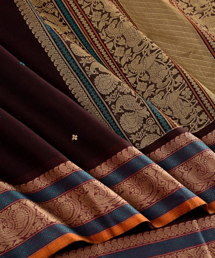 Brown jamun colour handwoven cotton kanchi saree