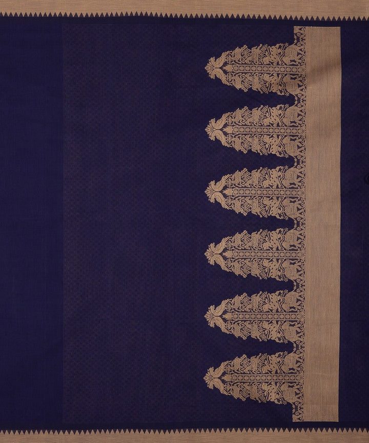 Navy blue beige handwoven cotton kanchi saree