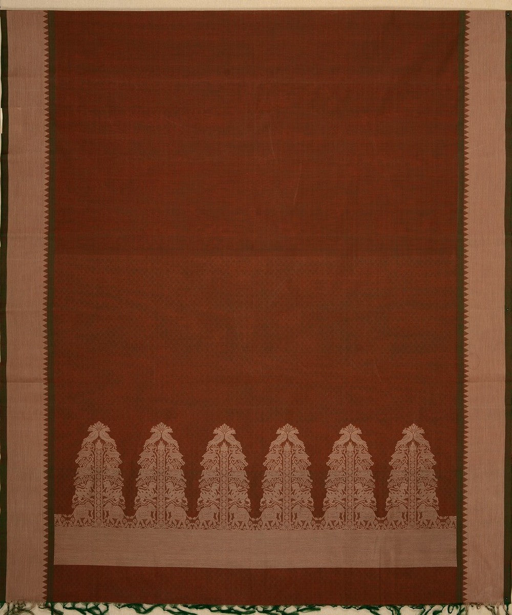 Brown manthuzhir handwoven cotton kanchi saree