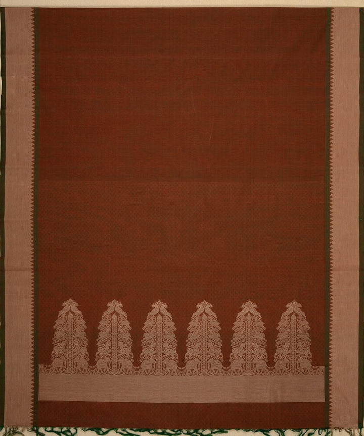 Brown manthuzhir handwoven cotton kanchi saree