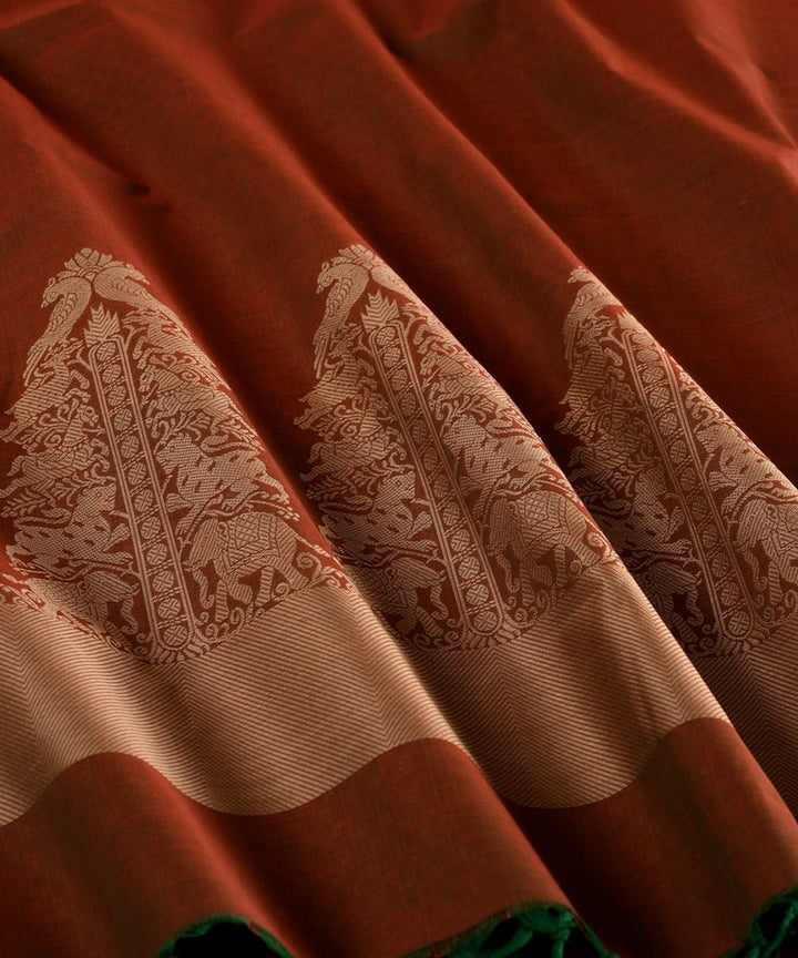 Brown manthuzhir handwoven cotton kanchi saree