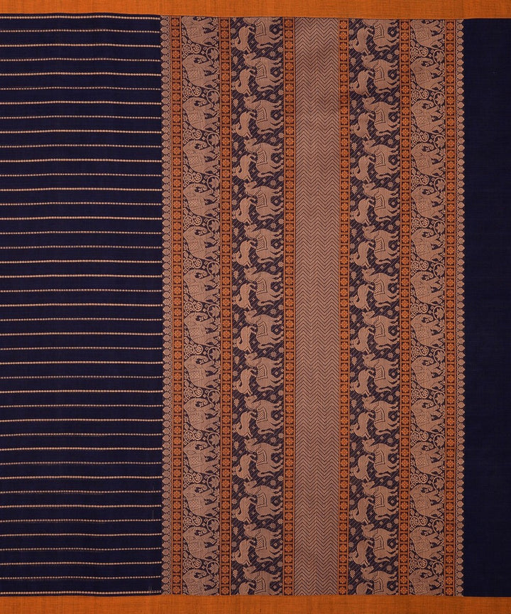 Navy blue mustard handwoven cotton kanchi saree