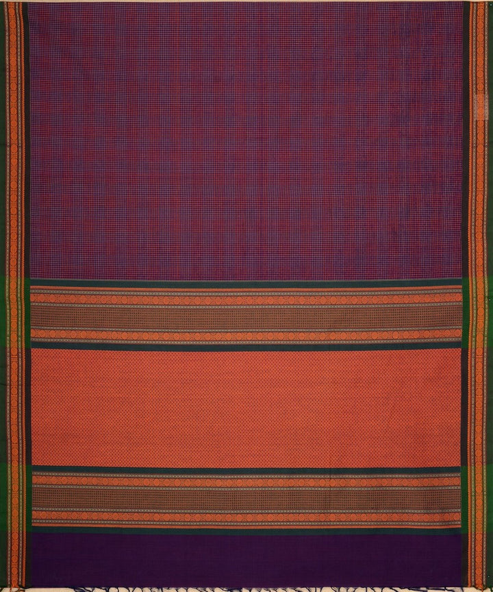 Purple checks handwoven cotton kanchi saree