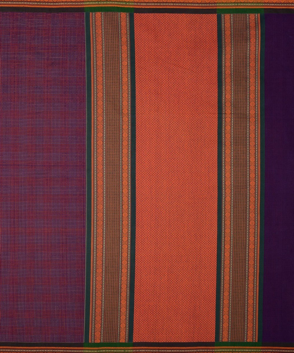 Purple checks handwoven cotton kanchi saree